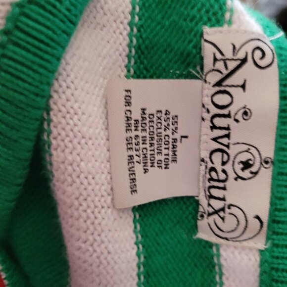 Ugly Christmas Sweater Cute Santa Women Size Large Green & White Striped - Picture 5 of 5